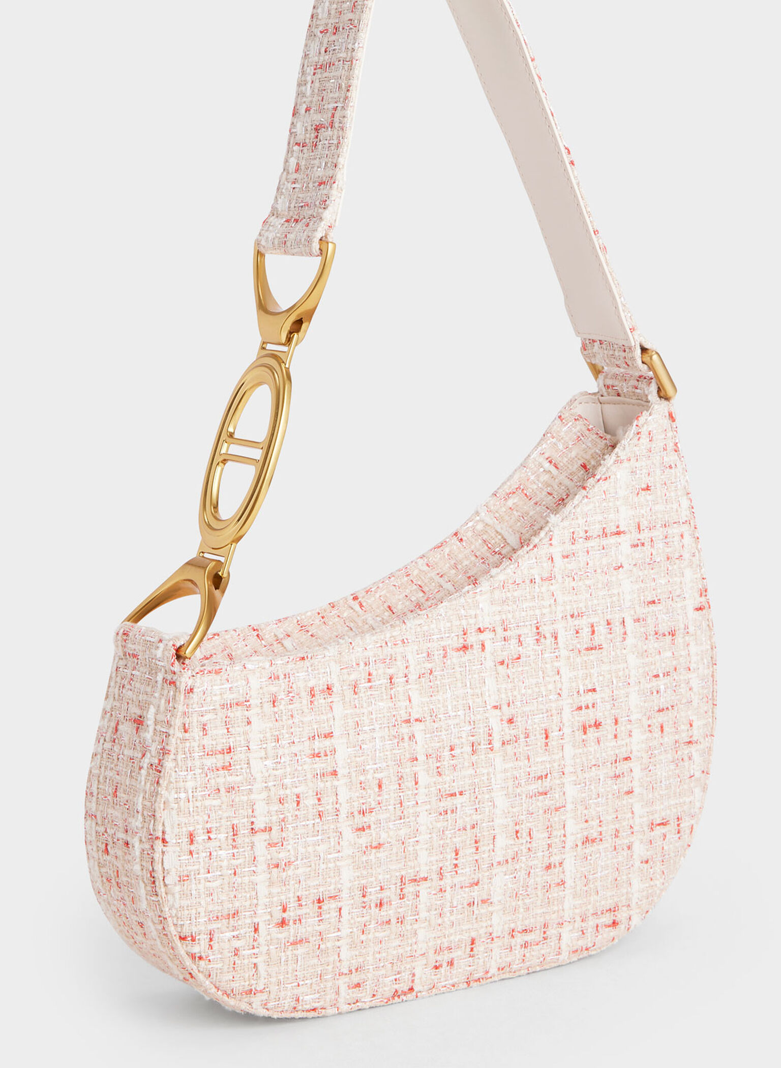 Tweed Asymmetrical Shoulder Bag, Cream, hi-res