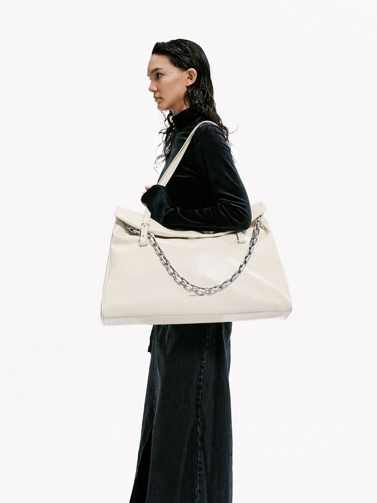 Andromeda Chunky-Chain Trapeze XL Tote Bag, Cream, hi-res