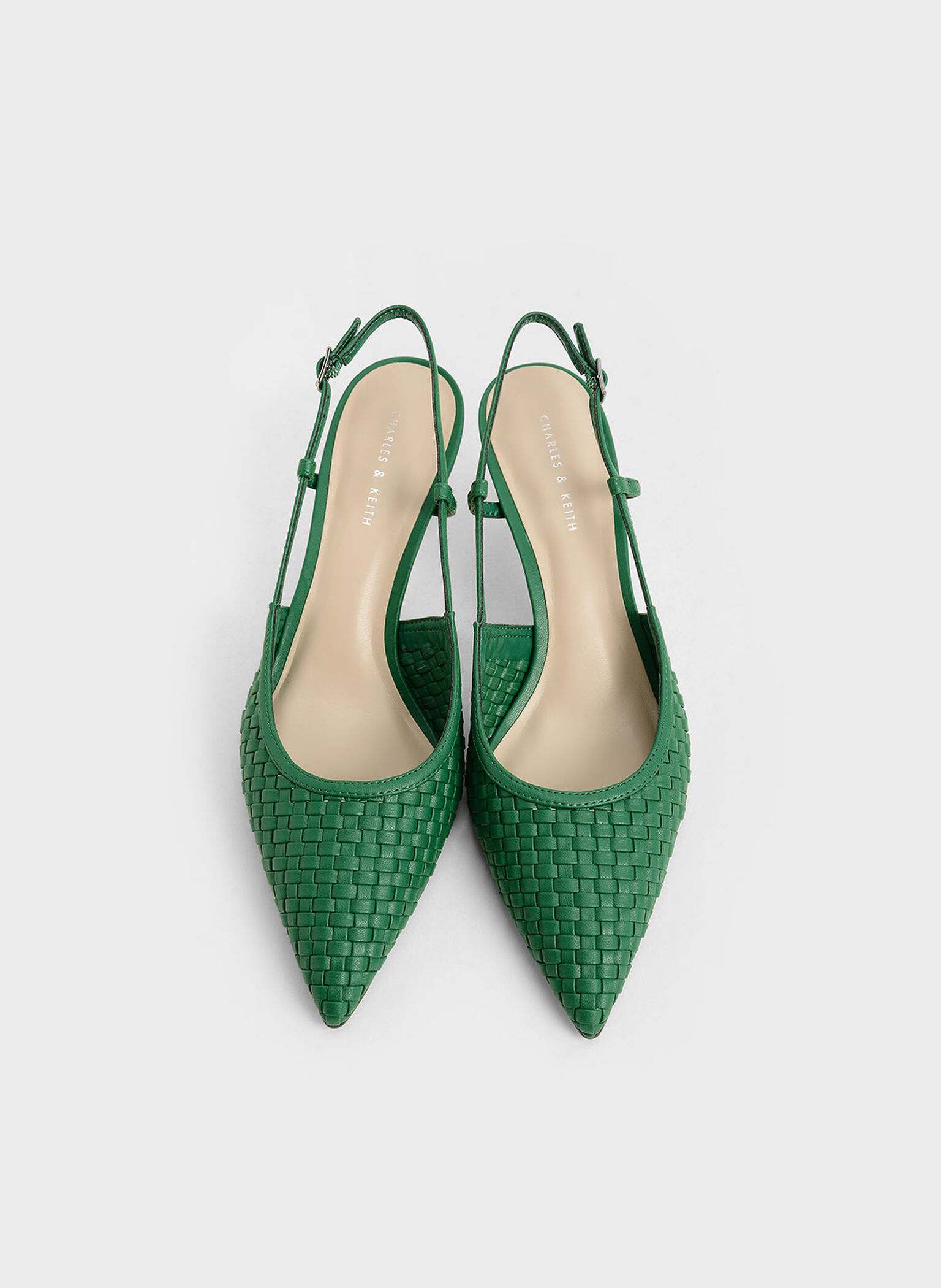 Woven Slingback Pumps, Green, hi-res