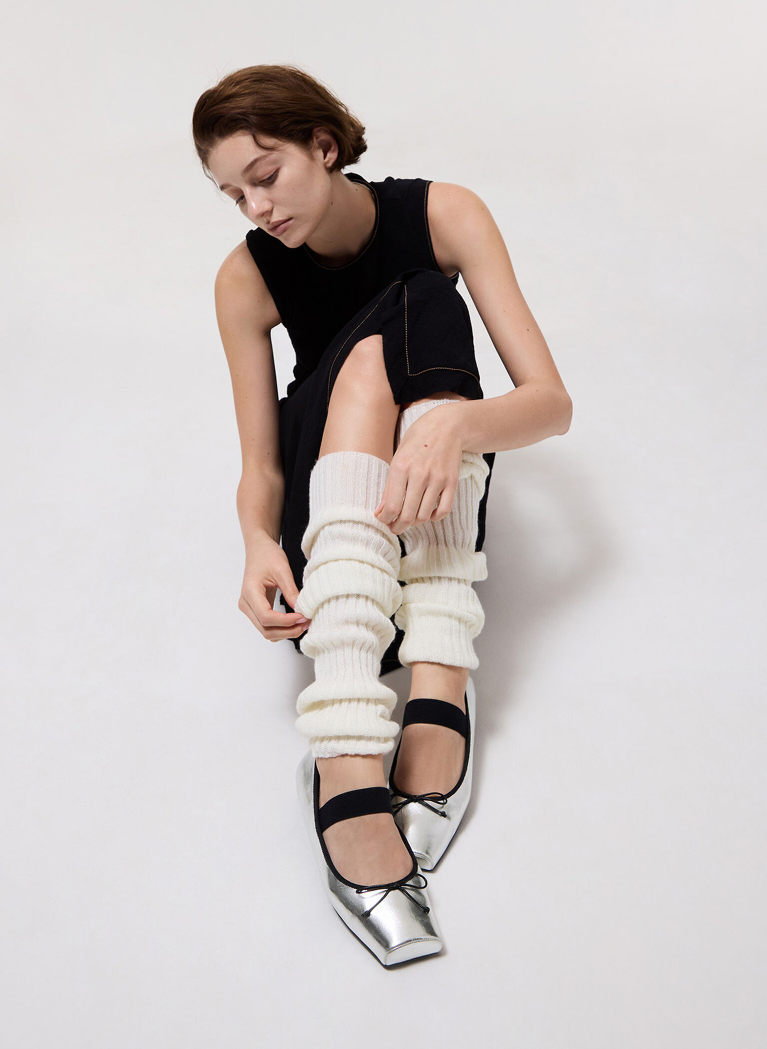 Metallic Square-Toe Mary Jane Ballet Flats, Silver, hi-res