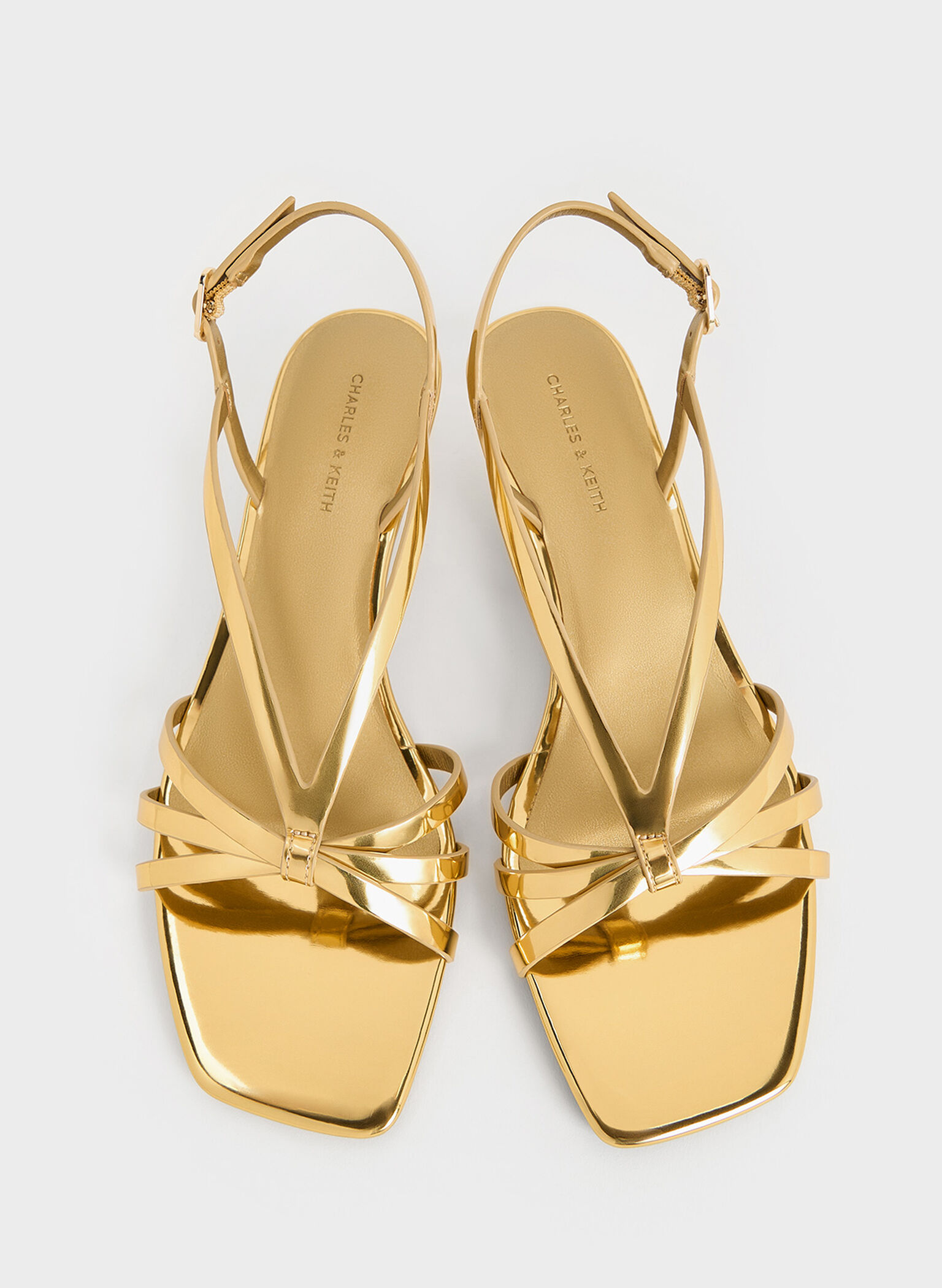 Metallic Kitten-Heel Strappy Sandals, Gold, hi-res