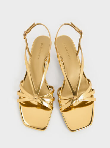 Metallic Kitten-Heel Strappy Sandals, Gold, hi-res