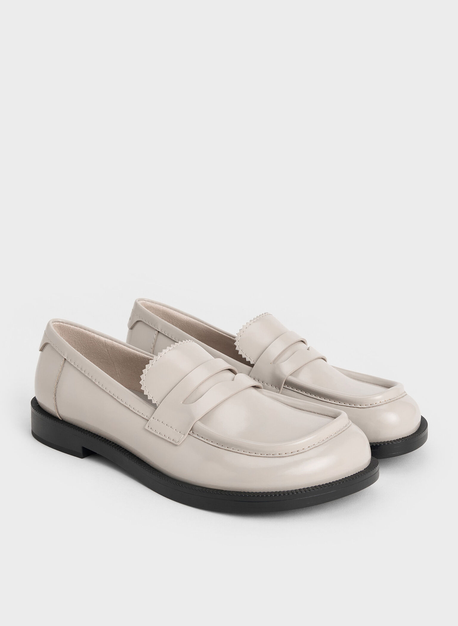 Asymmetric Penny Loafers, Grey, hi-res