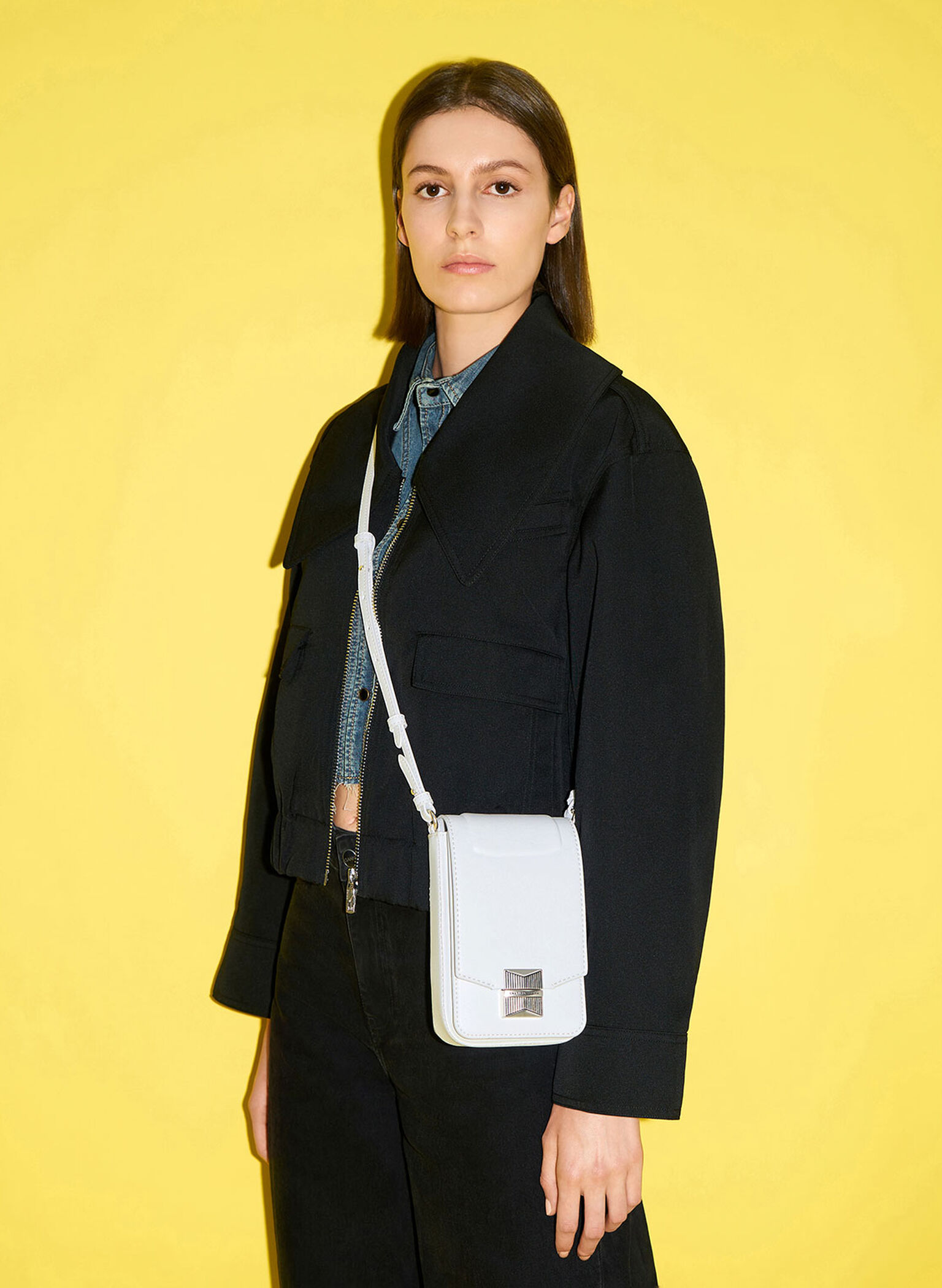 Kalinda Metallic Accent Phone Pouch, White, hi-res