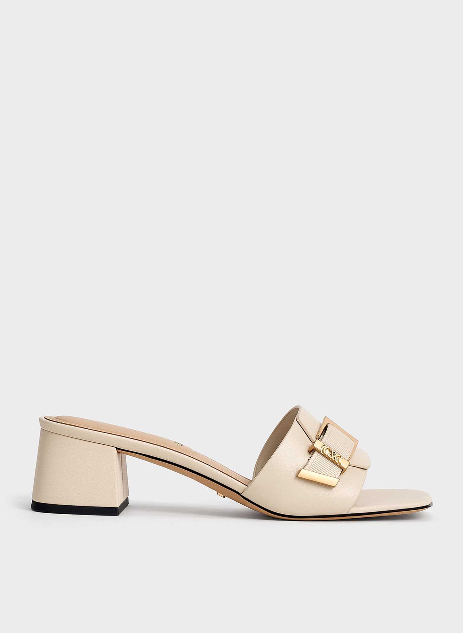 Whitney Leather Buckled Block-Heel Mules, Chalk, hi-res