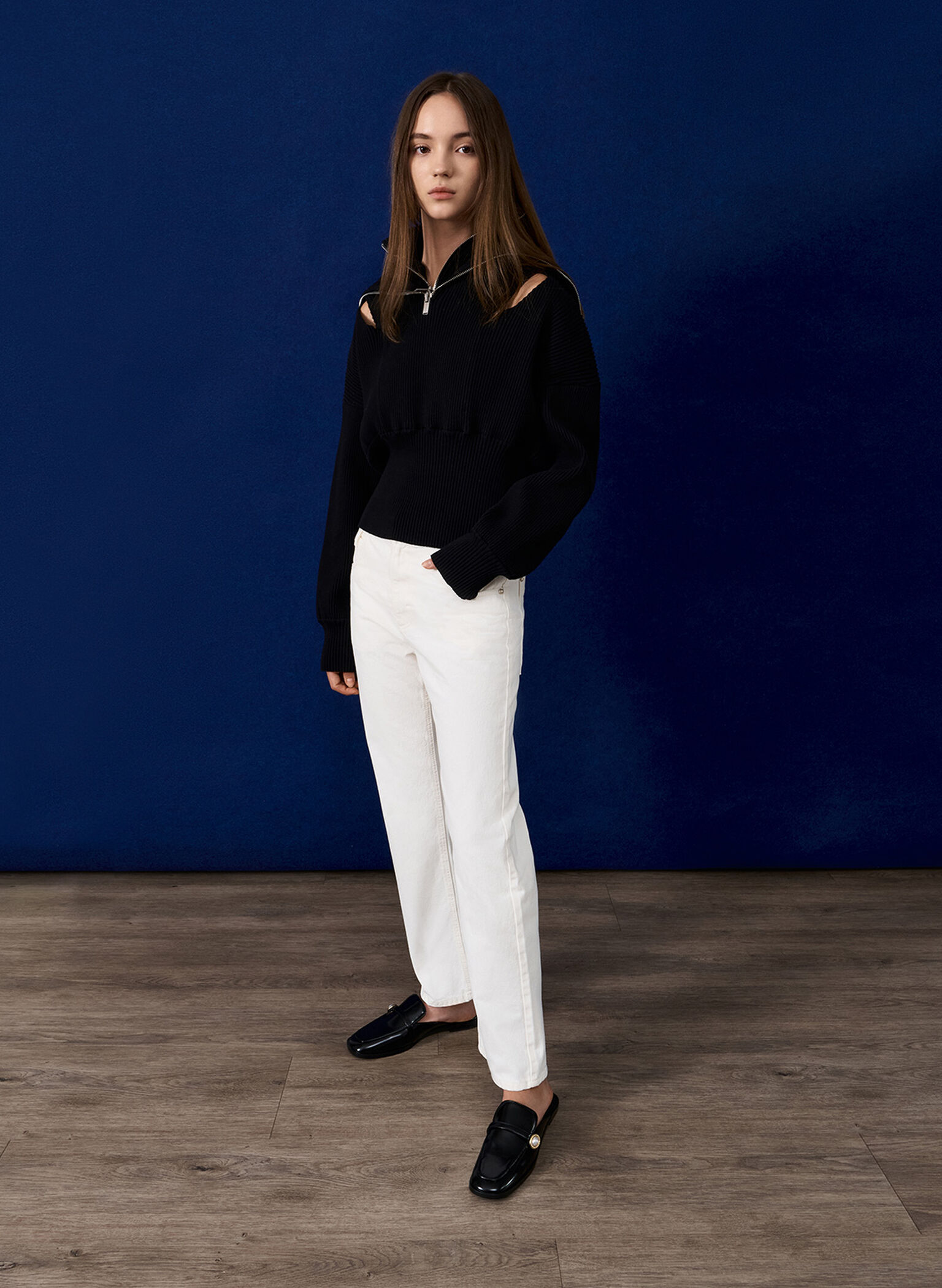 Pearl-Embellished Loafer Mules, Black Box, hi-res