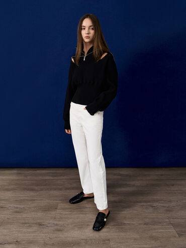 Pearl-Embellished Loafer Mules, Black Box, hi-res