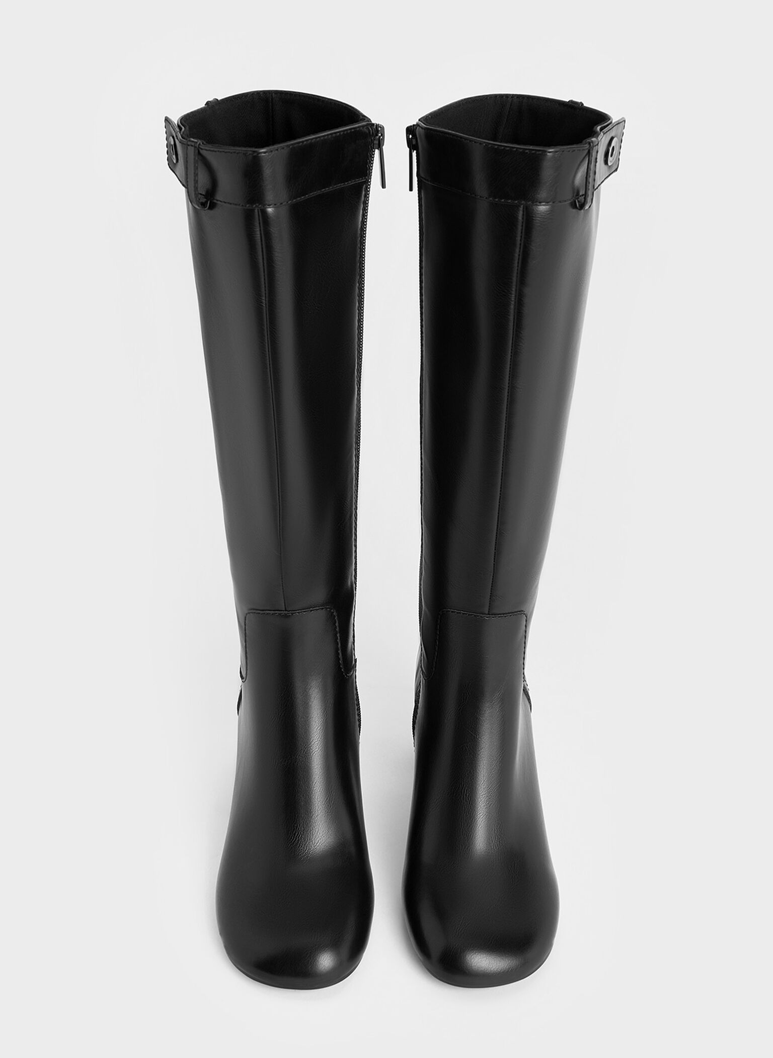 Block-Heel Knee-High Biker Boots, Black, hi-res