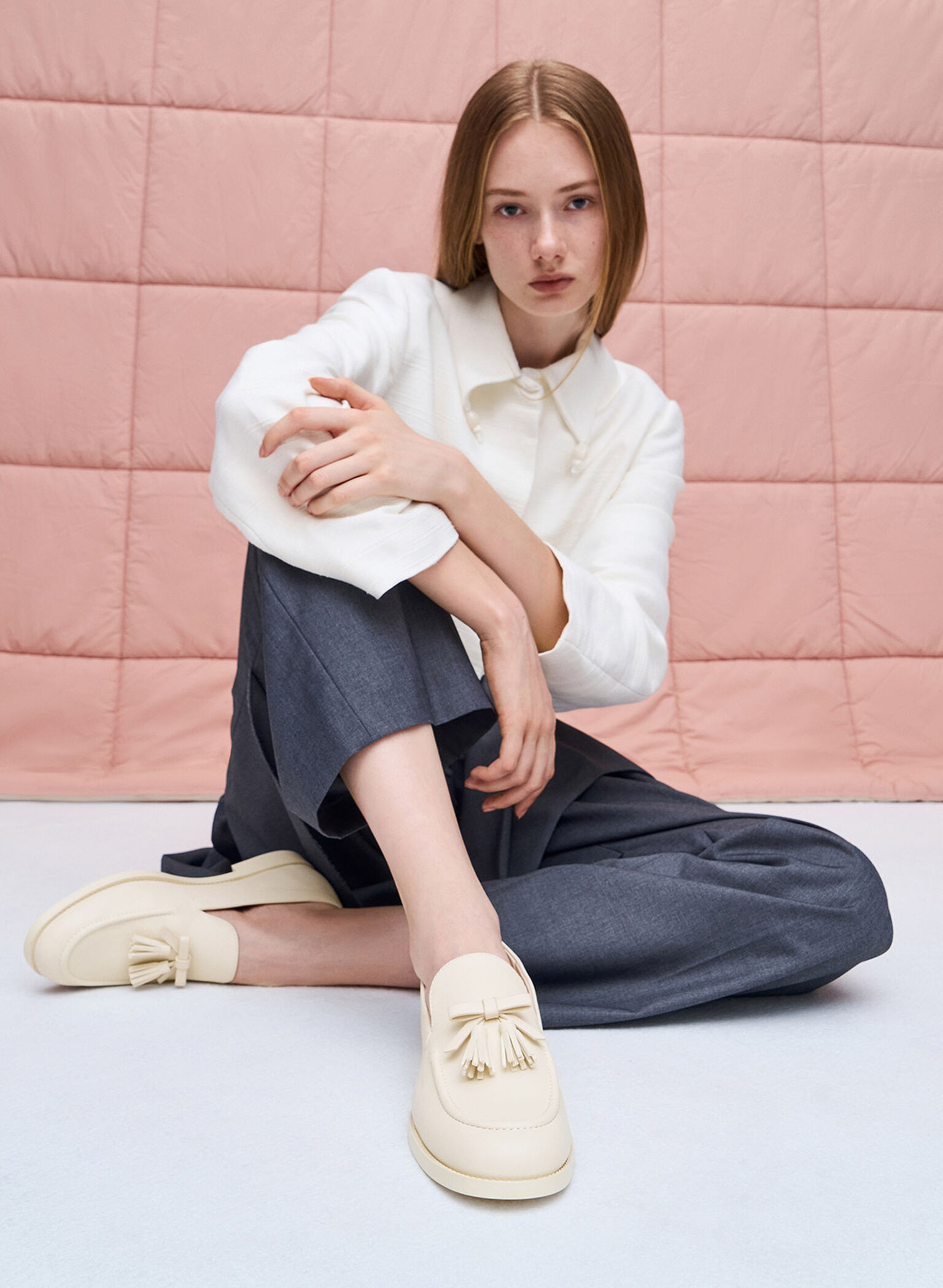 Bow Tassel Loafers, Chalk, hi-res