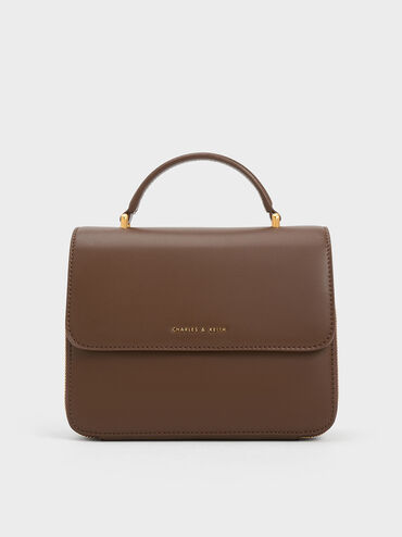 Octavia Front Flap Top Handle Bag, Dark Brown, hi-res