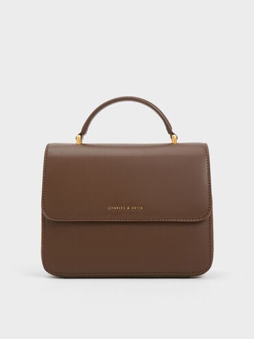Octavia Front Flap Top Handle Bag, Dark Brown, hi-res