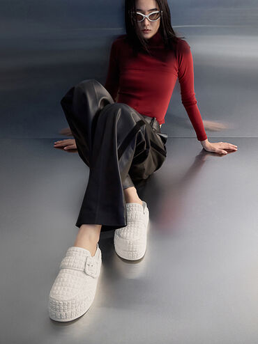 Loren Textured Flatform Mules, Chalk, hi-res