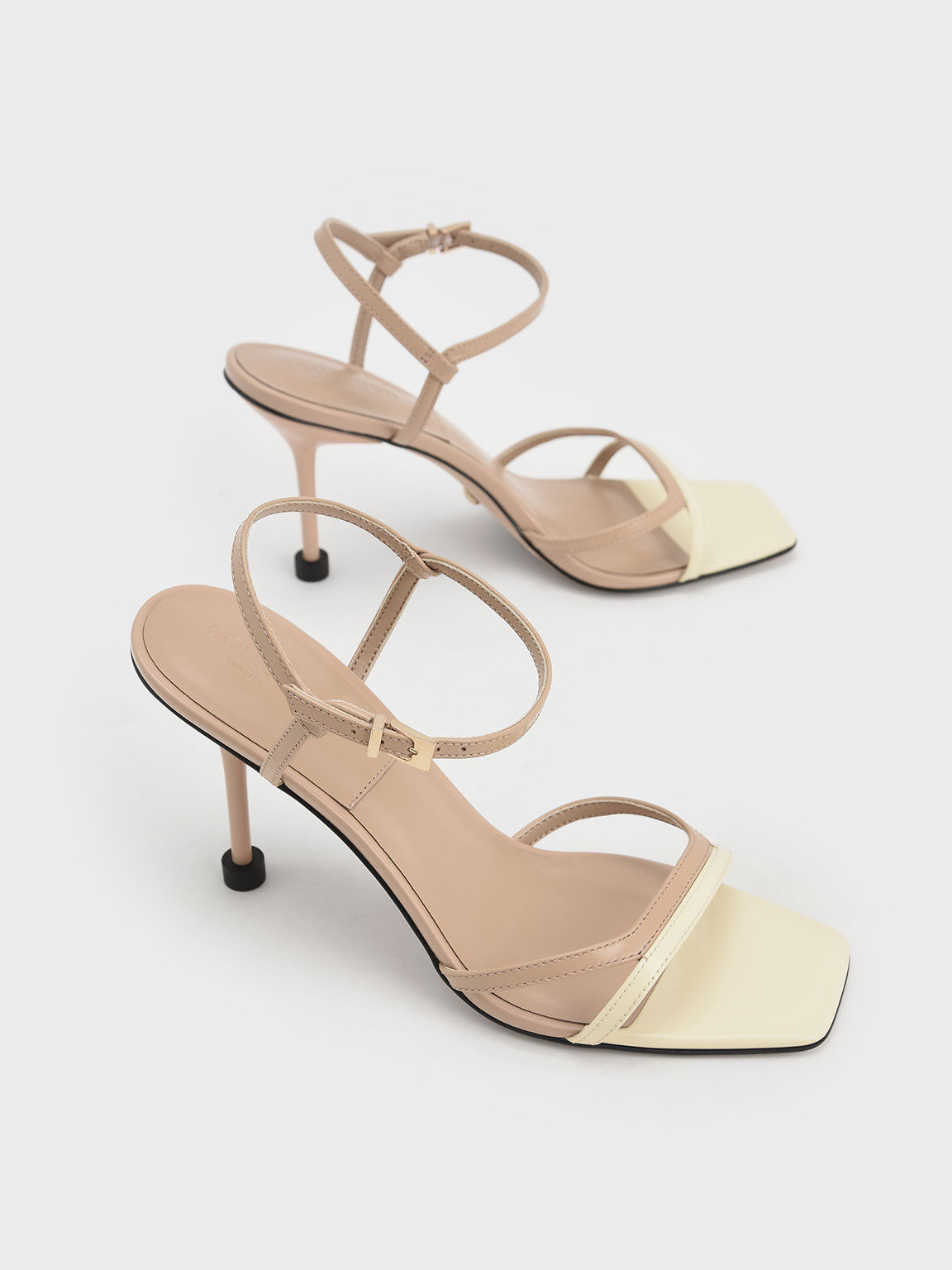 Patent Leather Ankle-Strap Stiletto Sandals, Nude, hi-res