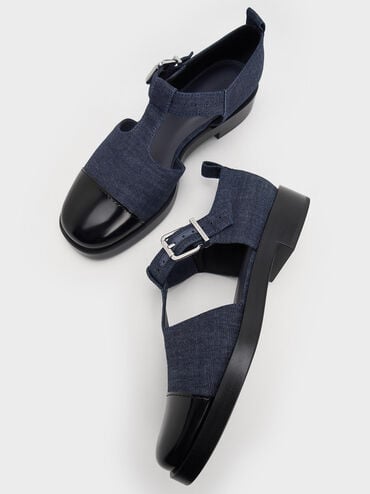 Charly T-Bar Buckled Sandals, Dark Blue, hi-res