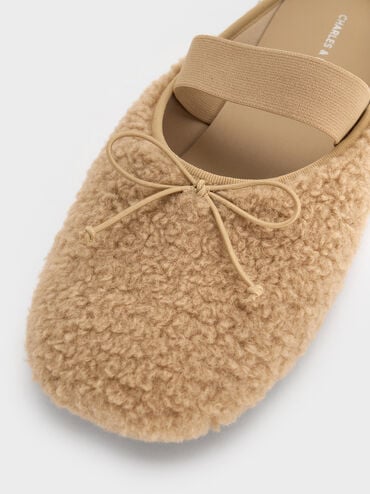 Nancy Faux Shearling Bow Ballet Mules, Brown, hi-res