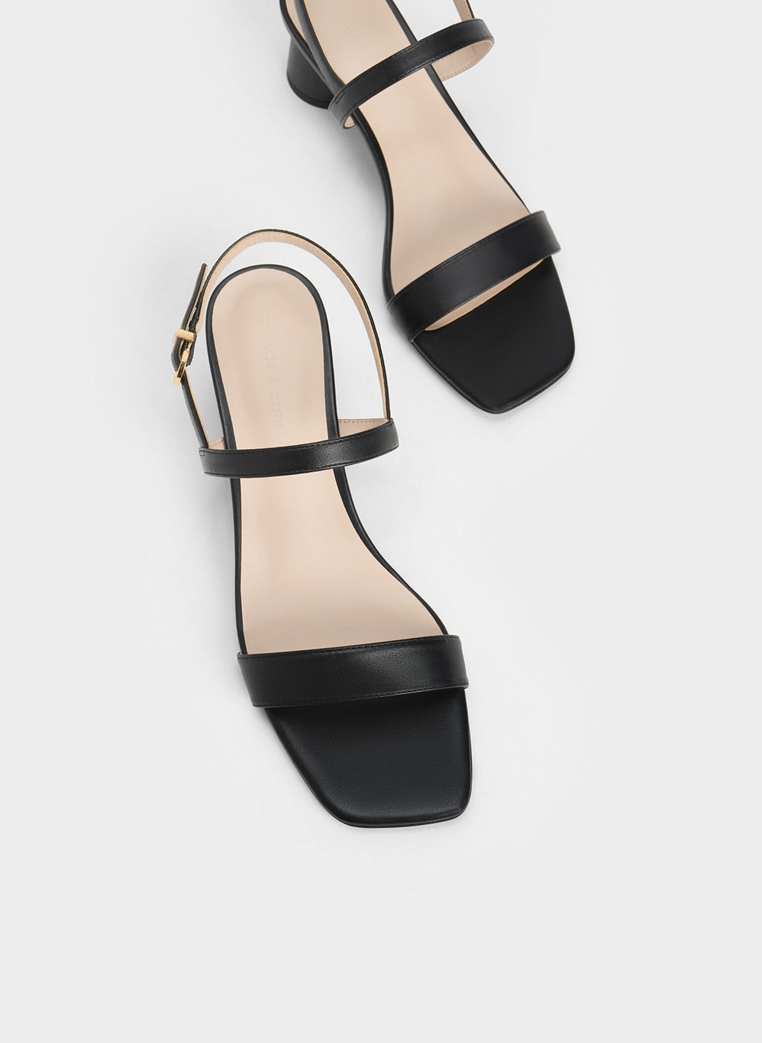 Cylindrical Heel Back Strap Sandals, Black, hi-res