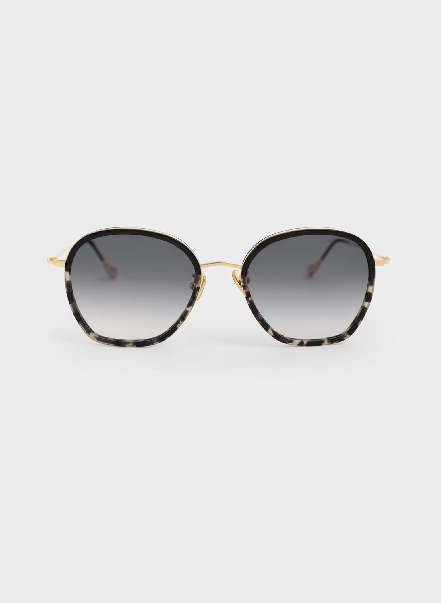 Recycled Acetate Wire-Frame Sunglasses, Black, hi-res