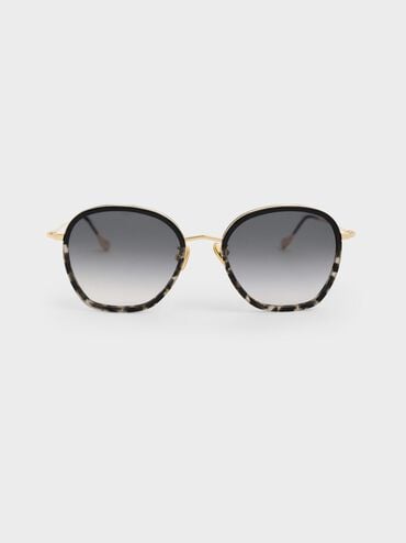 Recycled Acetate Wire-Frame Sunglasses, Black, hi-res