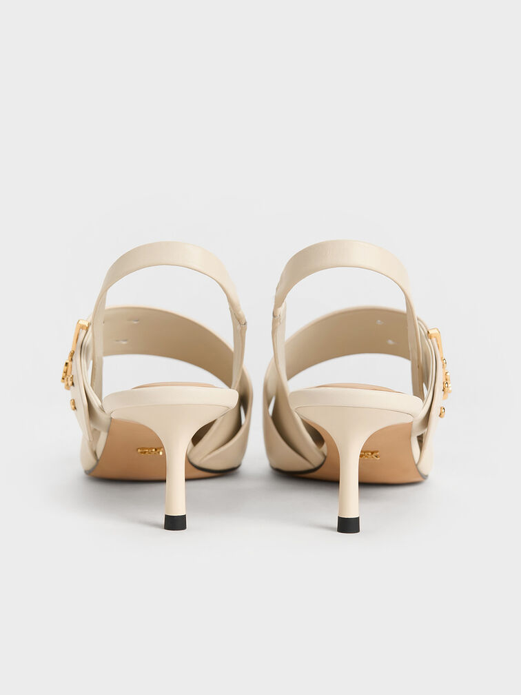 Leather Asymmetric-Strap Slingback Mary Jane Pumps, White, hi-res