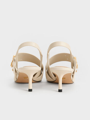 Leather Asymmetric-Strap Slingback Mary Jane Pumps, White, hi-res