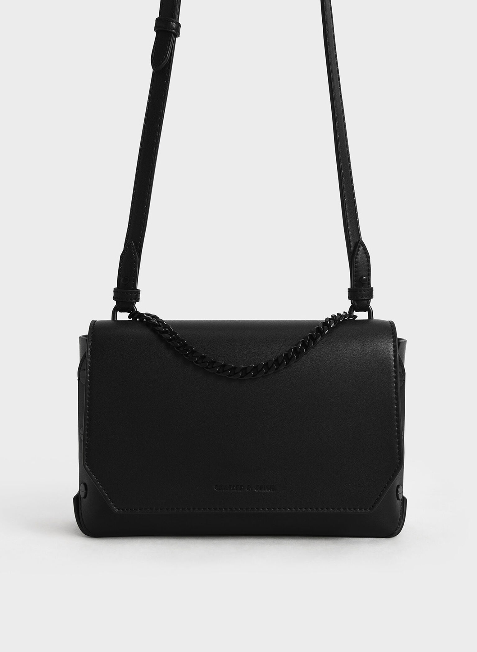 Chain Handle Shoulder Bag, Ultra-Matte Black, hi-res