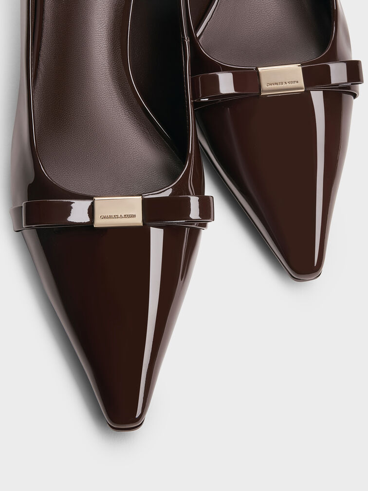 Dorian Patent Bow Pointed-Toe Stiletto-Heel Pumps, Dark Brown, hi-res