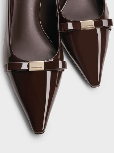 Dorian Patent Bow Pointed-Toe Stiletto-Heel Pumps, Dark Brown, hi-res