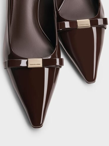 Dorian Patent Bow Pointed-Toe Stiletto-Heel Pumps, Dark Brown, hi-res