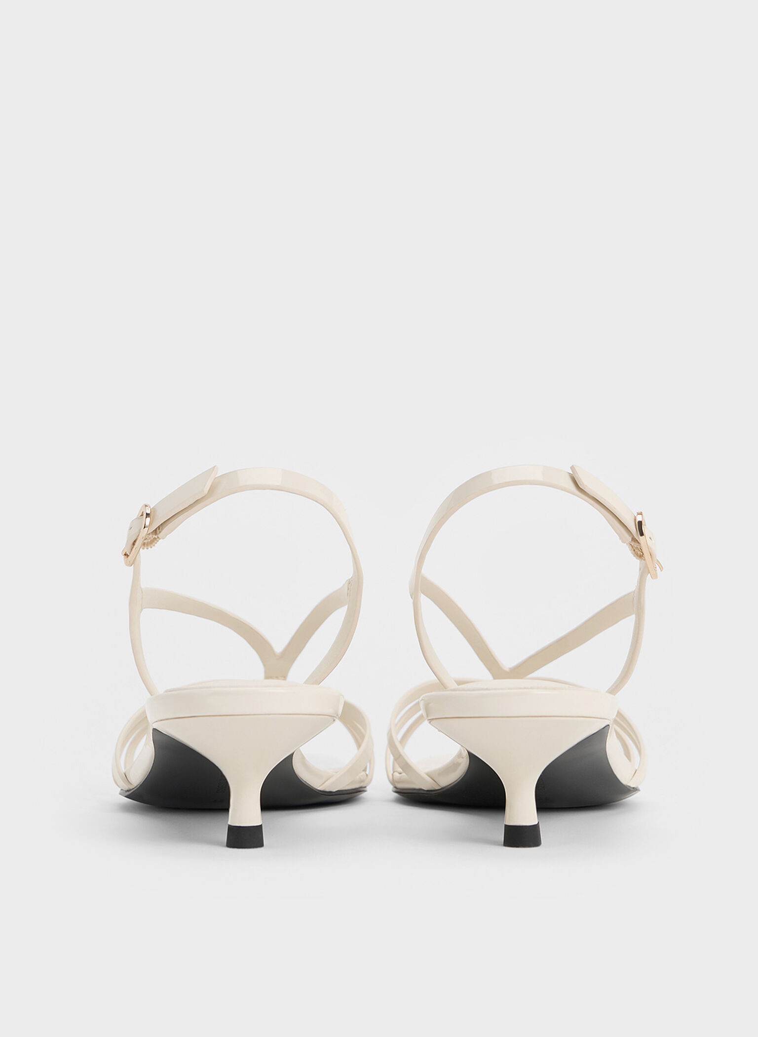 Patent Kitten-Heel Strappy Sandals, Chalk, hi-res