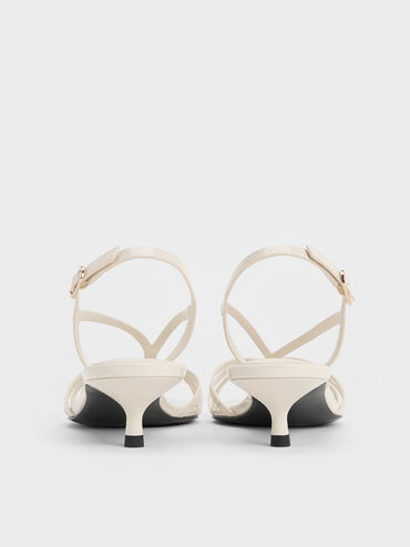 Patent Kitten-Heel Strappy Sandals, Chalk, hi-res