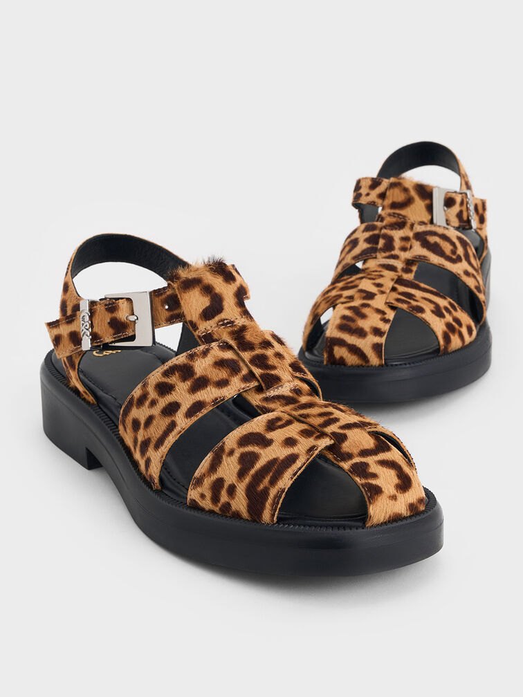 Leopard-Print Textured Caged Sandals, Multi, hi-res