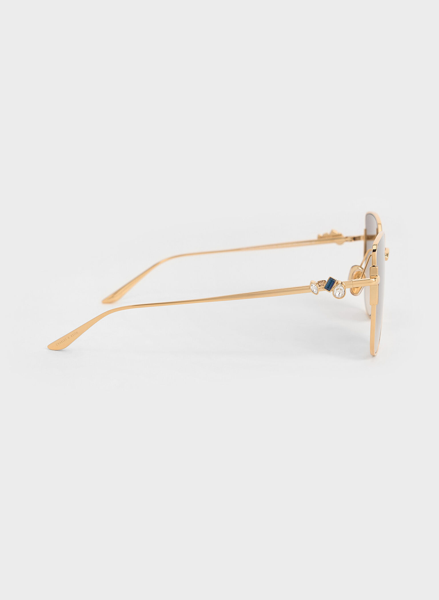 Crystal-Embellished Metal-Rim Butterfly Sunglasses, Gold, hi-res