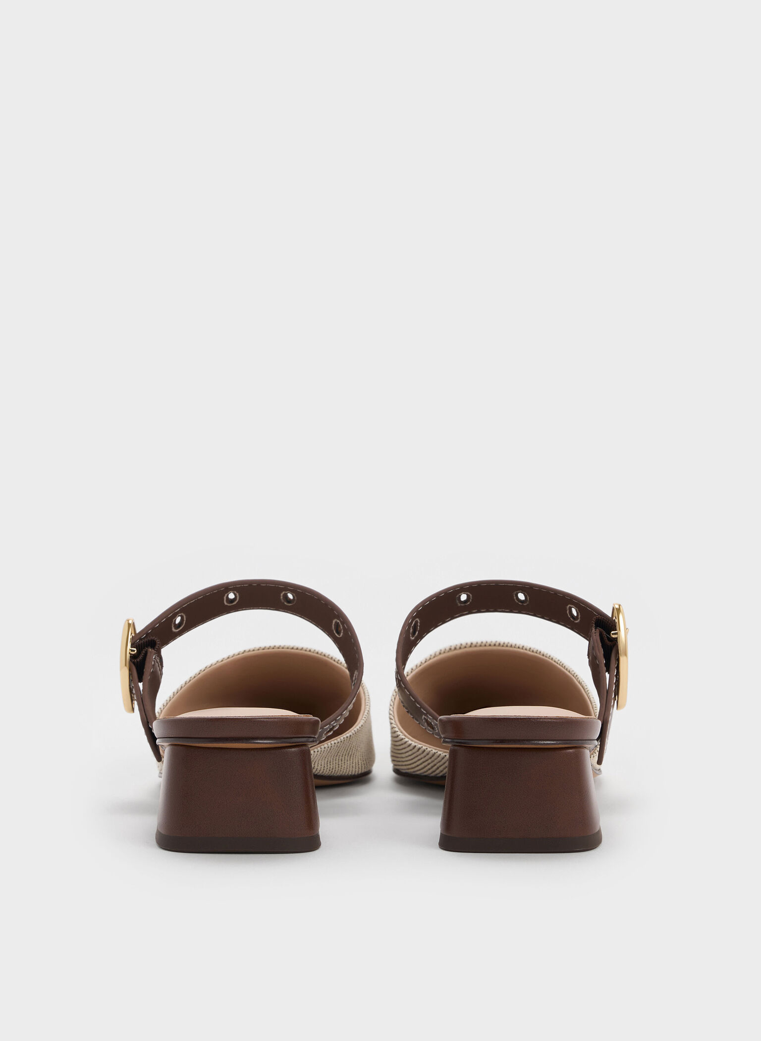 Sepphe Twill Cut-Out Heeled Mules, Brown, hi-res