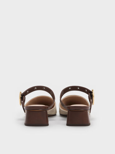 Sepphe Twill Cut-Out Heeled Mules, Brown, hi-res