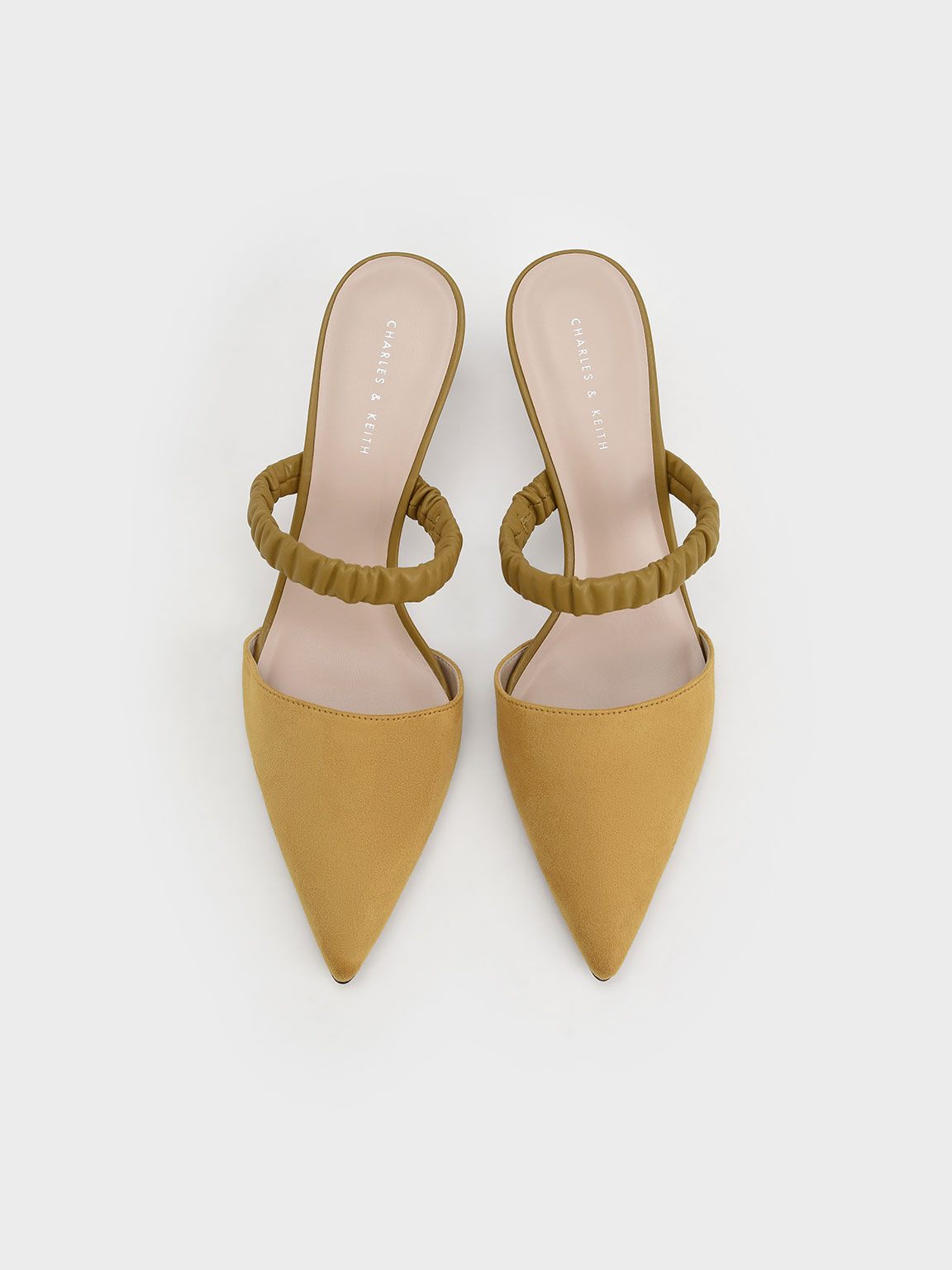Ruched Strap Textured Mules, Mustard, hi-res