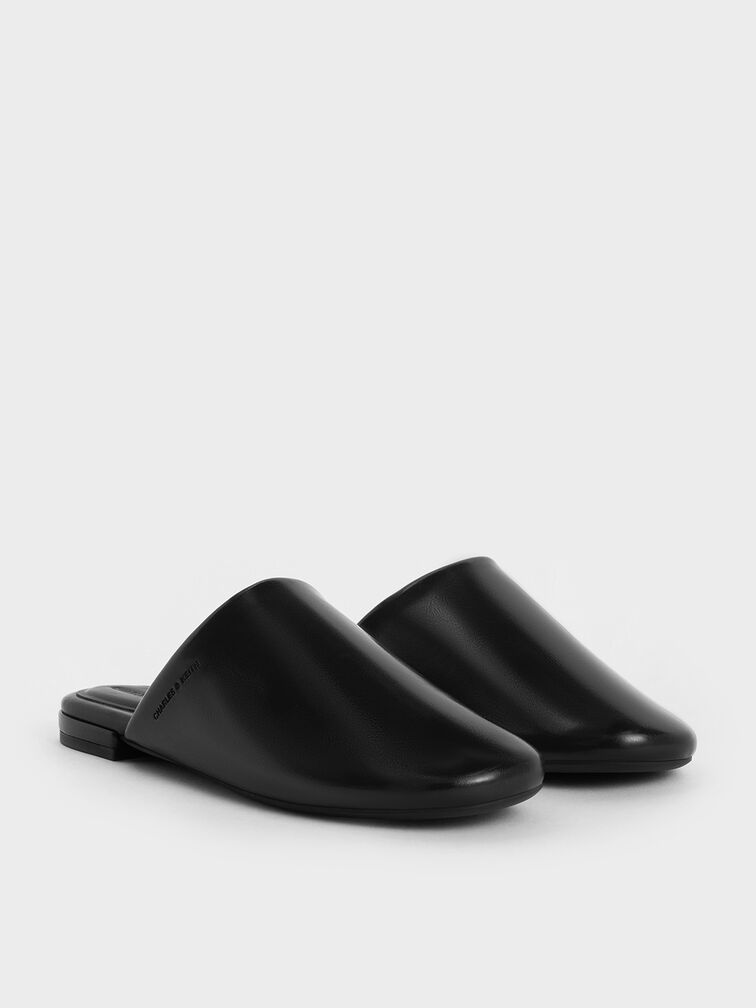 Padded Covered Flat Mules, Black, hi-res