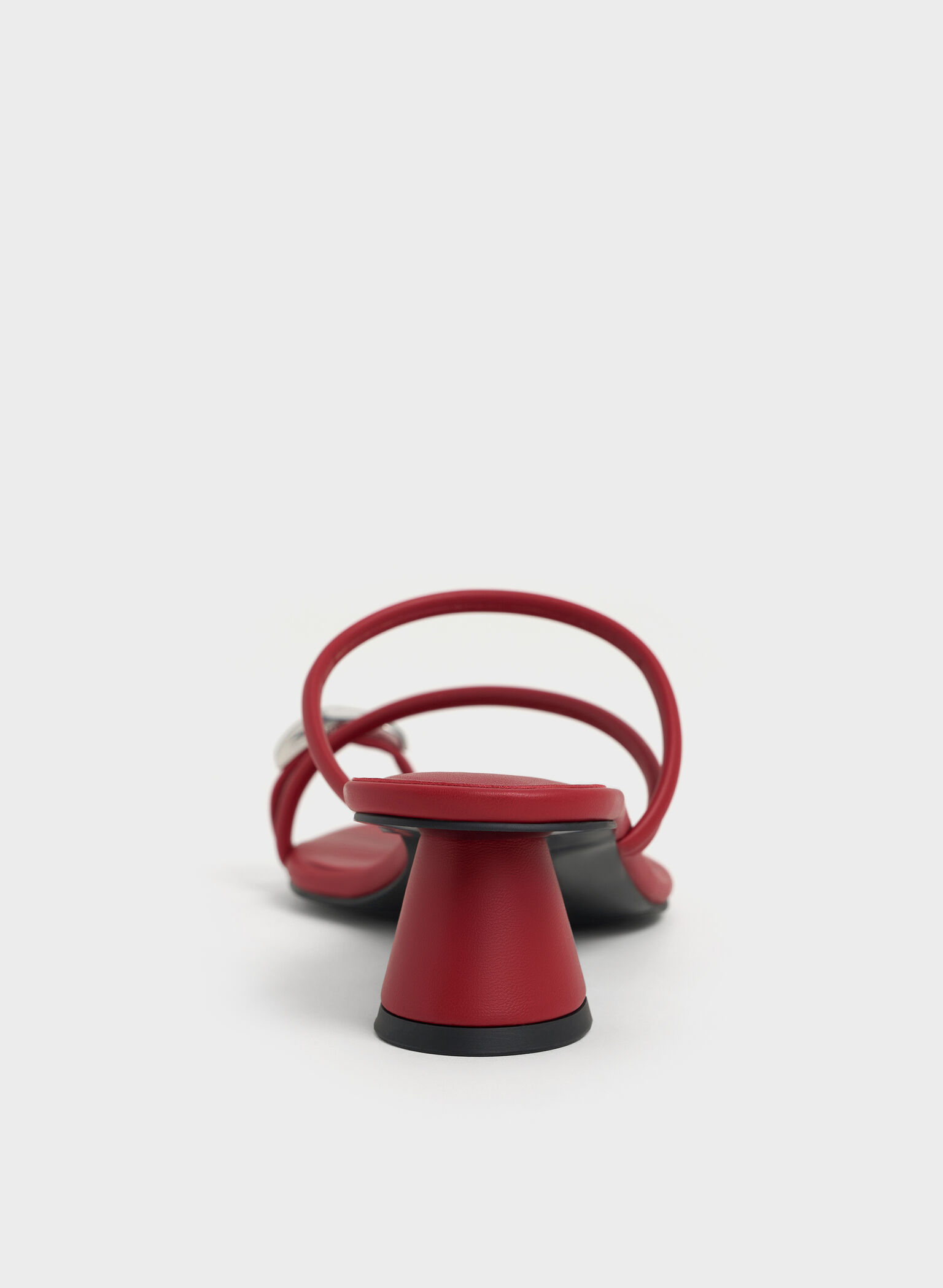 Metallic-Accent Strappy Toe-Ring Heeled Sandals, Red, hi-res