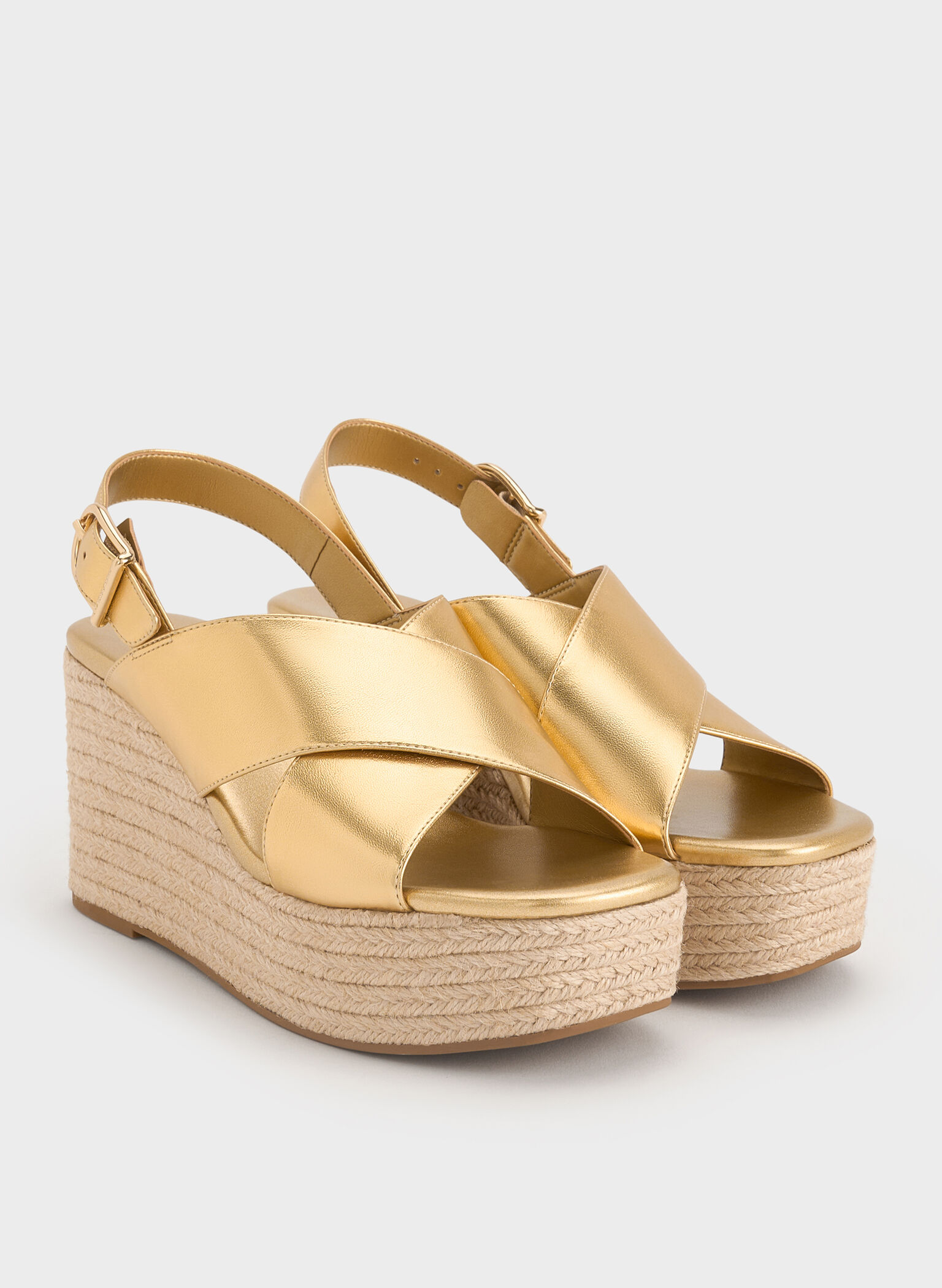 Metallic Crossover Espadrille Wedges, Gold, hi-res