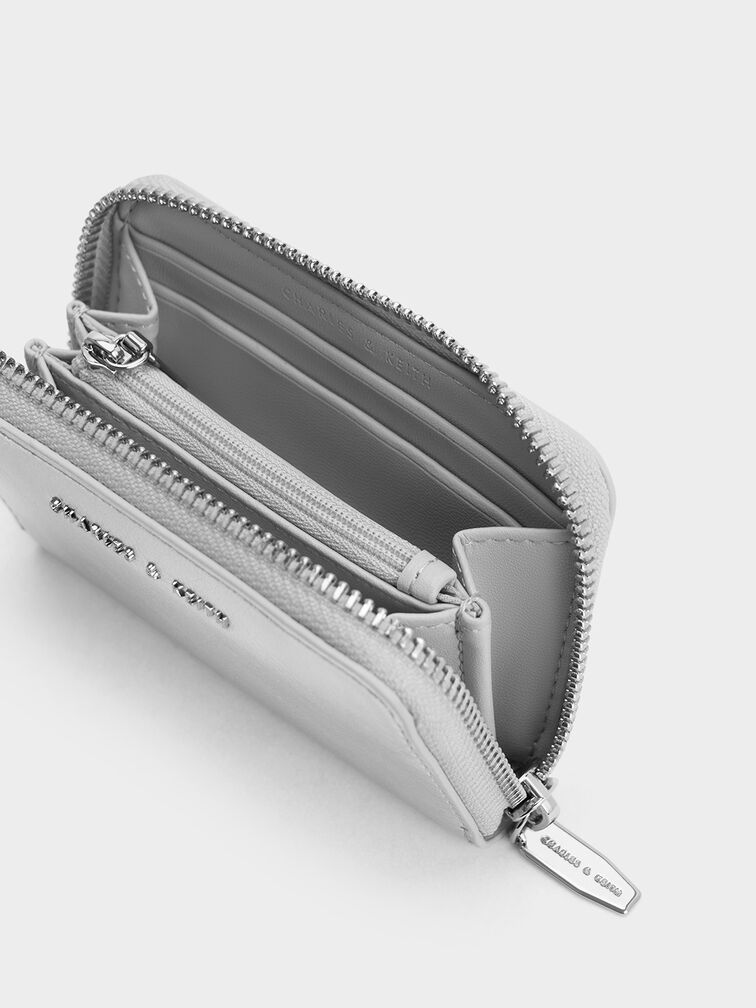 Errya Metallic Zip-Around Wallet, Silver, hi-res