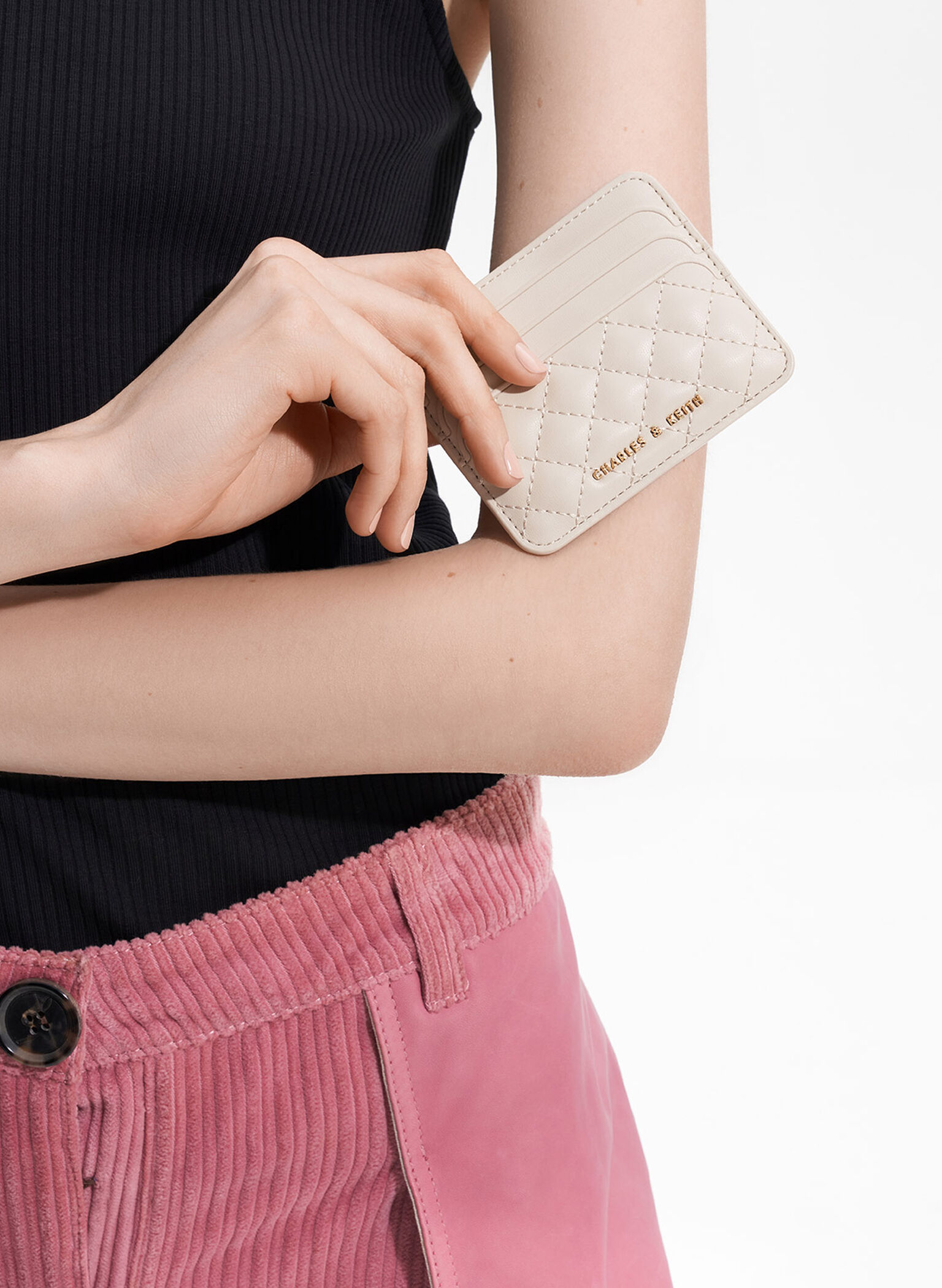 Cleo Quilted Card Holder, Ivory, hi-res