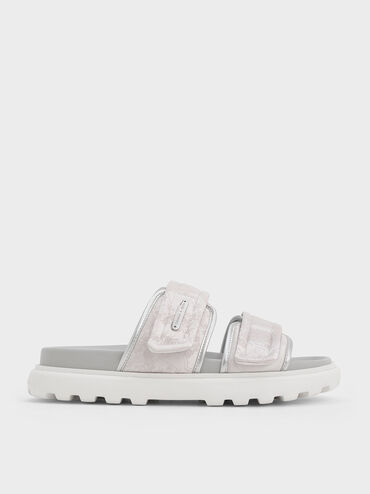 Clementine Recycled Polyester Sports Sandals, Silver, hi-res