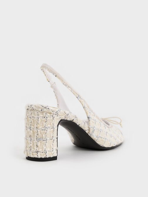 Tweed Bow Cap-Toe Slingback Pumps, Multi, hi-res