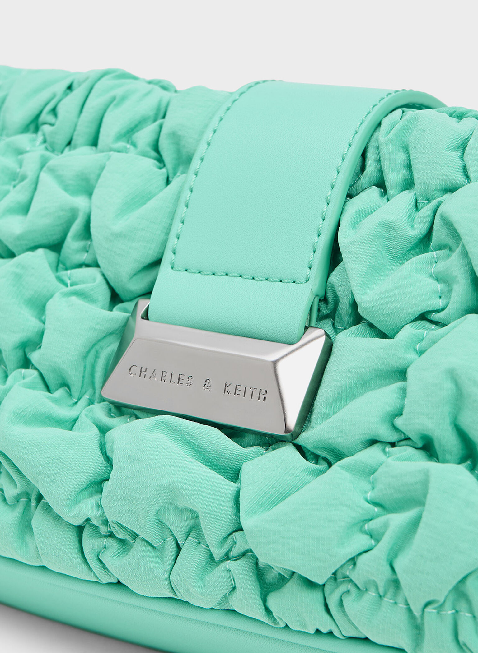 Ruched Nylon Chain Handle Bag, Mint Green, hi-res