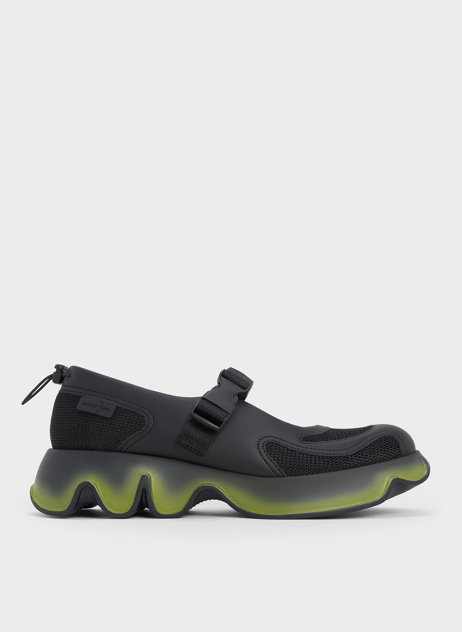 Mesh Gradient Wave Mary Jane Sneakers, Black, hi-res