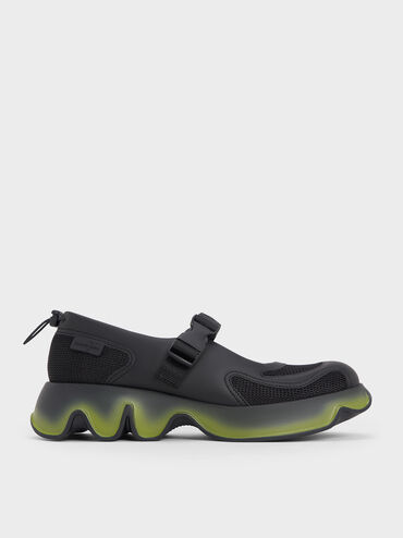Mesh Gradient Wave Mary Jane Sneakers, Black, hi-res