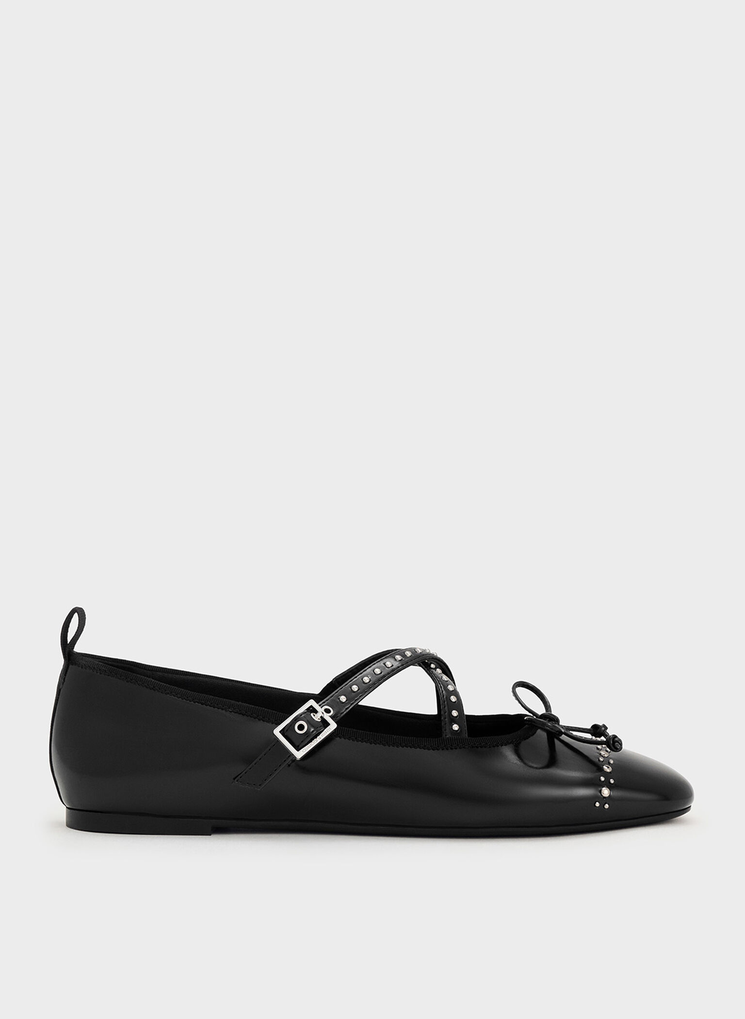 Studded Crossover-Strap Mary Jane Flats, Black Box, hi-res