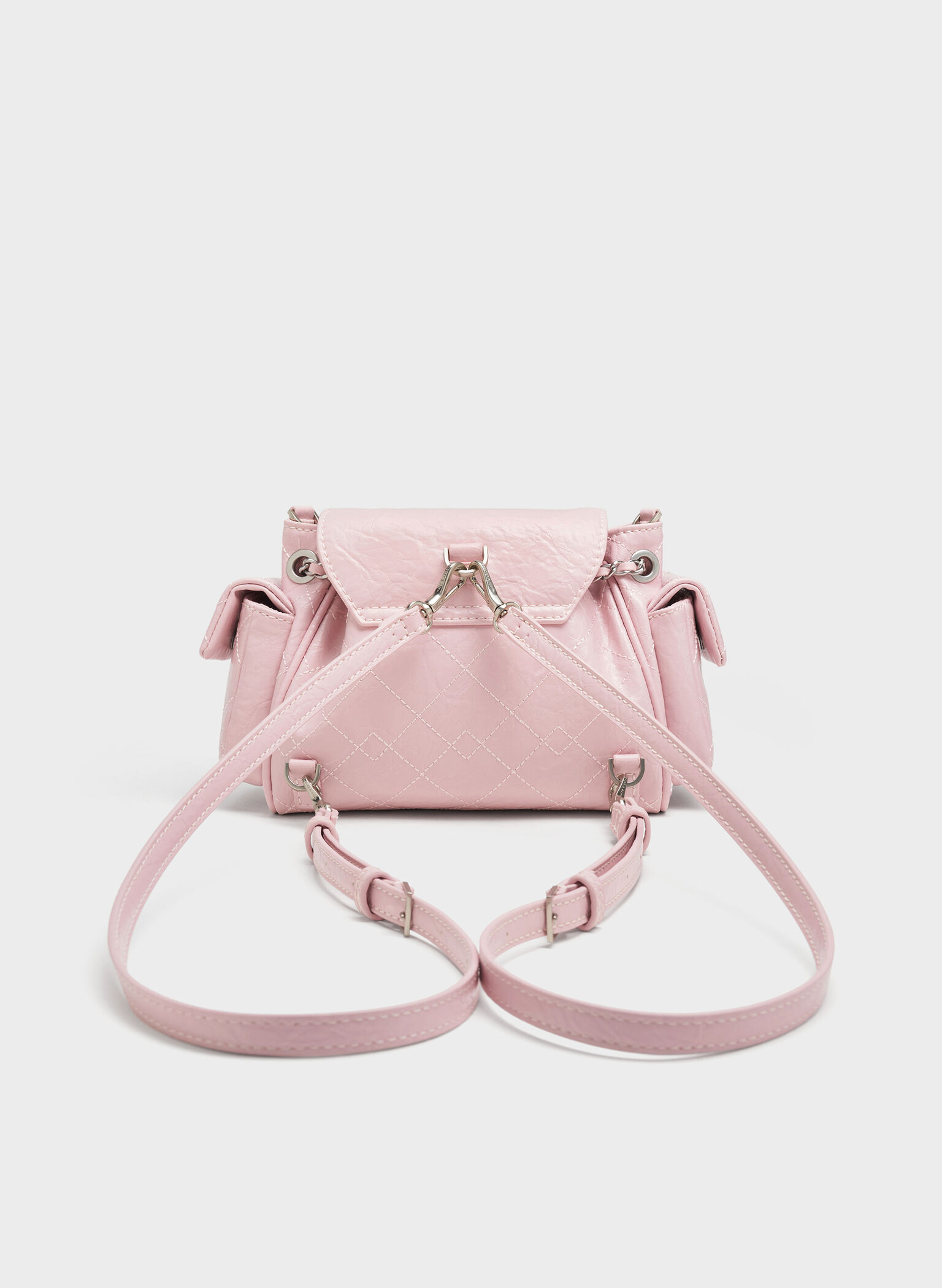 Duo Quilted Two-Way Front Flap Backpack, Cotton Candy Pink, hi-res