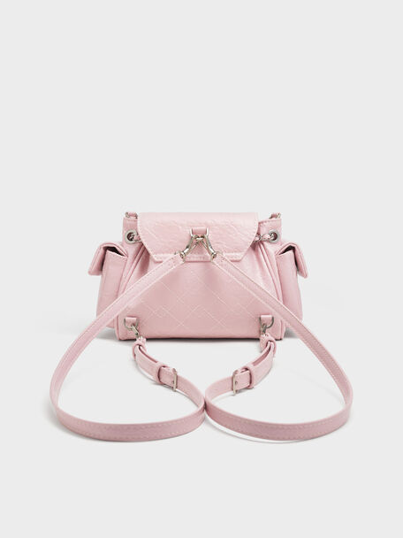 Duo Quilted Two-Way Front Flap Backpack, Cotton Candy Pink, hi-res