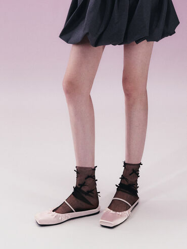 Satin Bow Square-Toe Mules, Blush, hi-res