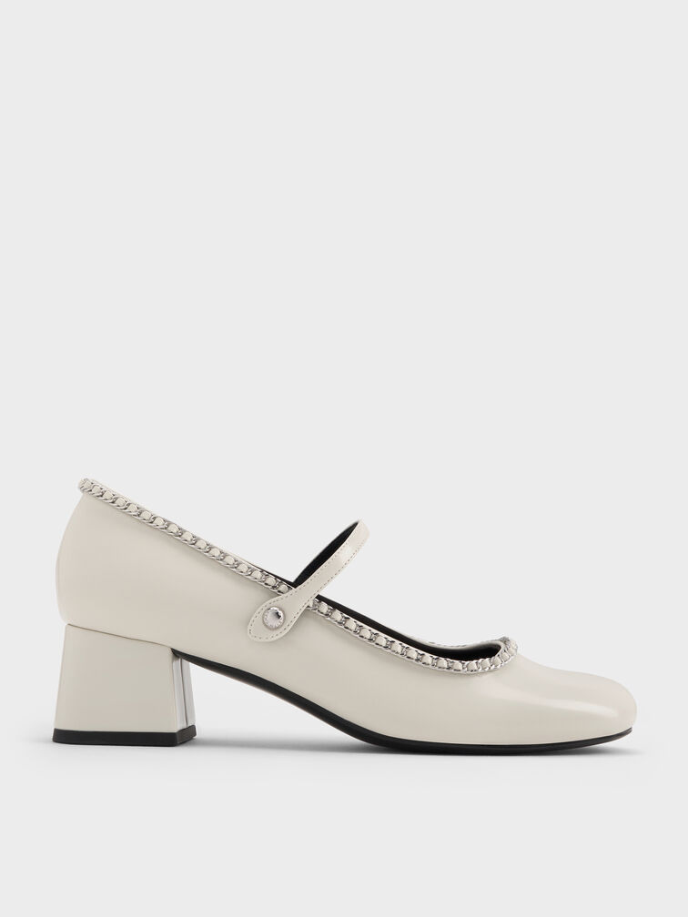 Braided-Chain Block-Heel Mary Jane Pumps, Chalk, hi-res